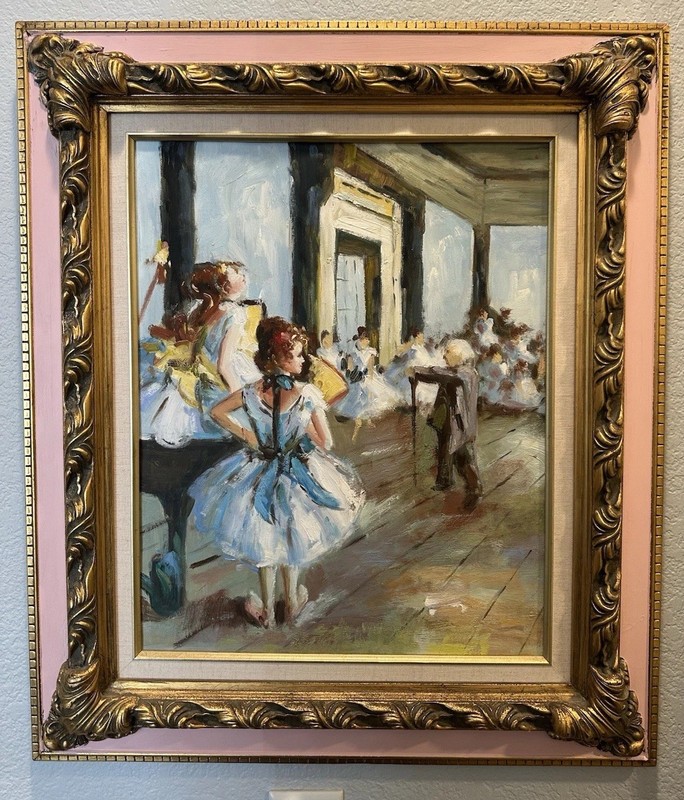 VINTAGE PAINTING BALLERINA BALLET IMPRESSIONISTIC ORIGINAL – DEGAS STYLE 24 X 28