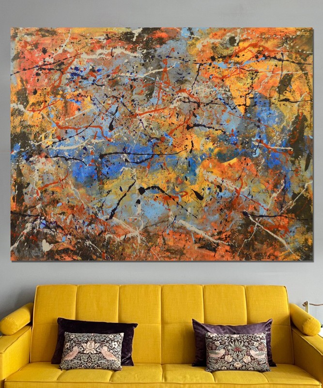 Pollock/Richter style￼ Professional Painting 81” X 62”(6ft 9in)Abstract Modern gallery