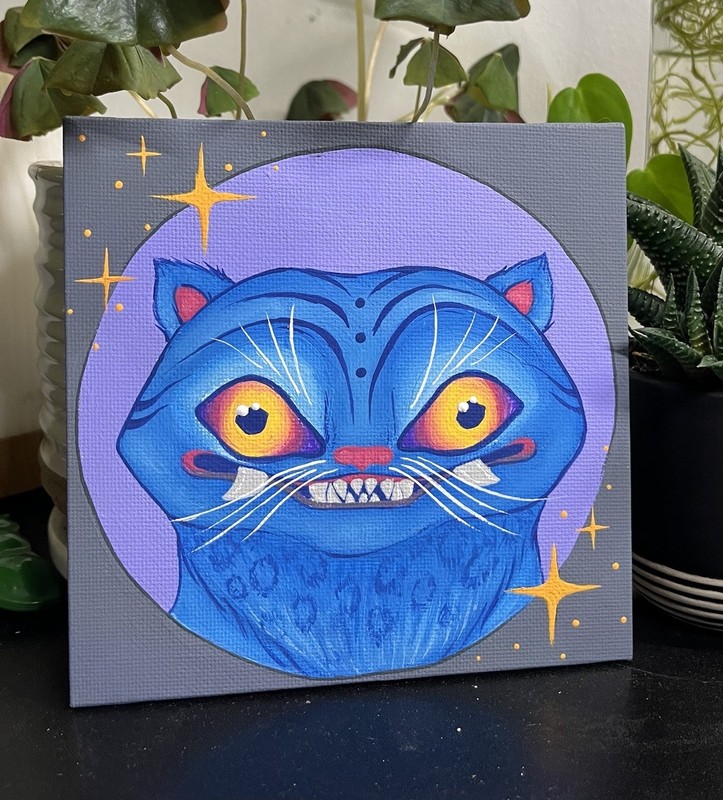 K-pop Demon Hunters Derpy Tiger Acrylic Painting On A 5×5 Flat Canvas Panel