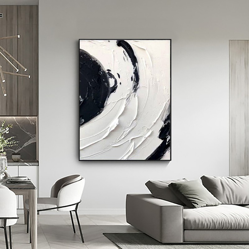 Hand Painted Abstract 3D Thick Oil Paintings Black And White Canvas Art Painting gallery