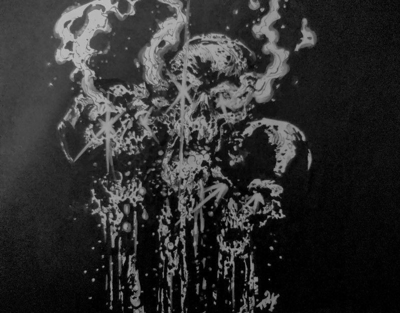 ‘Trio of Skulls’ Original Signed Ink Drawing w Frame B&W