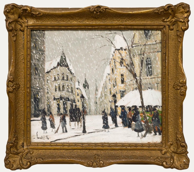 Framed Mid 20th Century Oil – Snowy Day in Paris