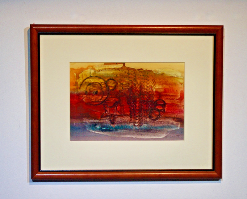 oil painting- framed signed L Corbett- impasto manipulated stars circles
