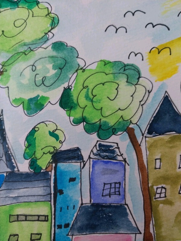 Original Watercolor Painting 6X9 Town Home Row Houses Artwork Home Decor GAT