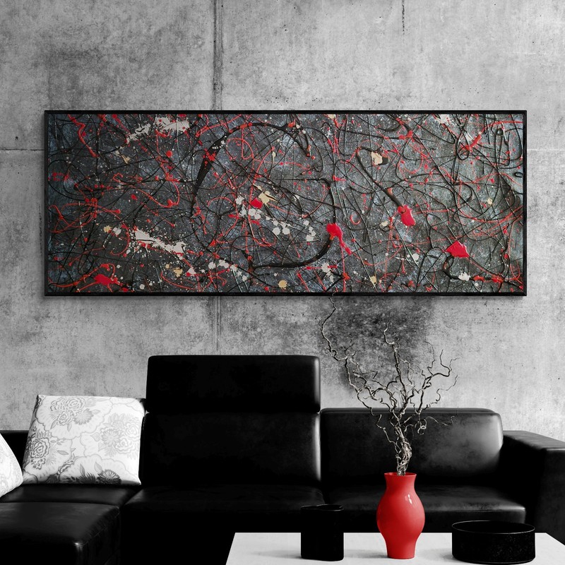 XL Panoramic Jackson Pollock Style John Wick Dark Canvas – 118×39 in