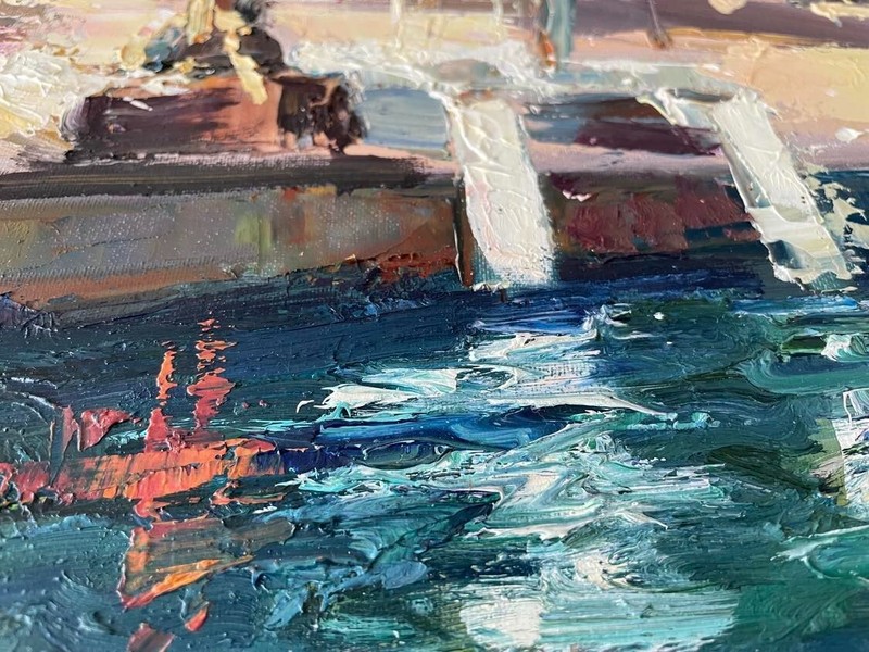 Original Oil Painting Boat Black Sea Coast Odessa Seascape Plein Air Canvas Art gallery