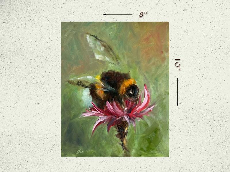 Oil Painting ORIGINAL Animal Art Bee Artwork Bumblebee 8x10'' by Muura gallery