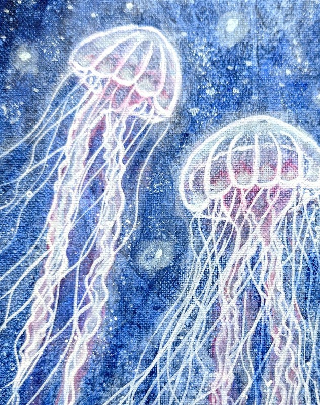 Original Hand Painted 8x10 Jellyfish Impressionist Acrylic Canvas Home Decor gallery