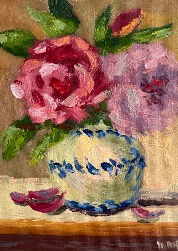 Pink Roses Oil Painting Original Still Life Canvas Floral Impasto Wall Art Decor