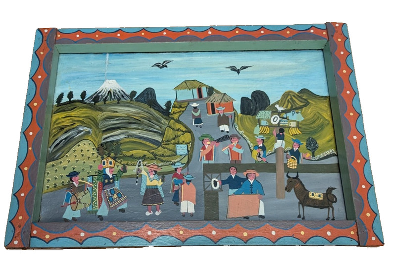 J. Francisco Ugsha Tigua Ecuador Folk Art Painting Signed Large 14×20