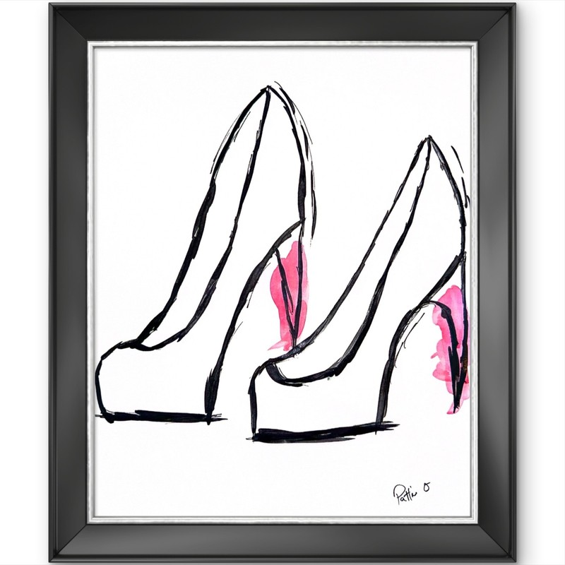 Pink Stilettos 14×11 Womens Fashion Watercolor Art Painting Signed Gallery Paper