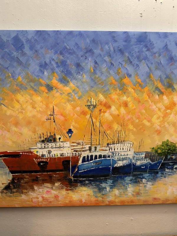 Seascape Ocean Sunset Nautical Original Painting Acrylic On Canvas 36x24” gallery