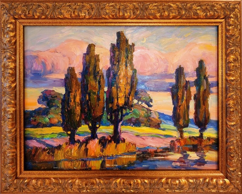American Southwest Sunset Landscape Original Oil Painting in Ornate Gold Frame