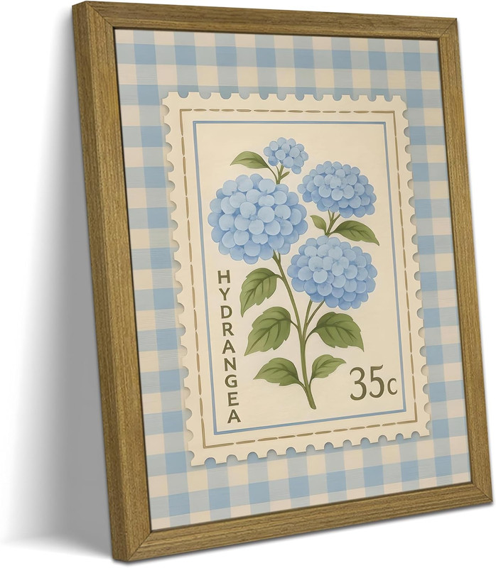 Framed Blue Hydrangea Canvas Wall Art, Hydrangea Wall Decor Oil Painting, Vintag