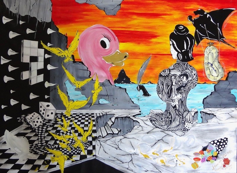 Surrealism Painting On Canvas . A ROOM WITH A VIEW #317 . Unique Piece 2019 COA