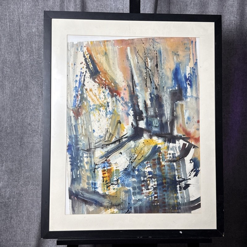Signed Abstract Watercolor Painting 29×36”