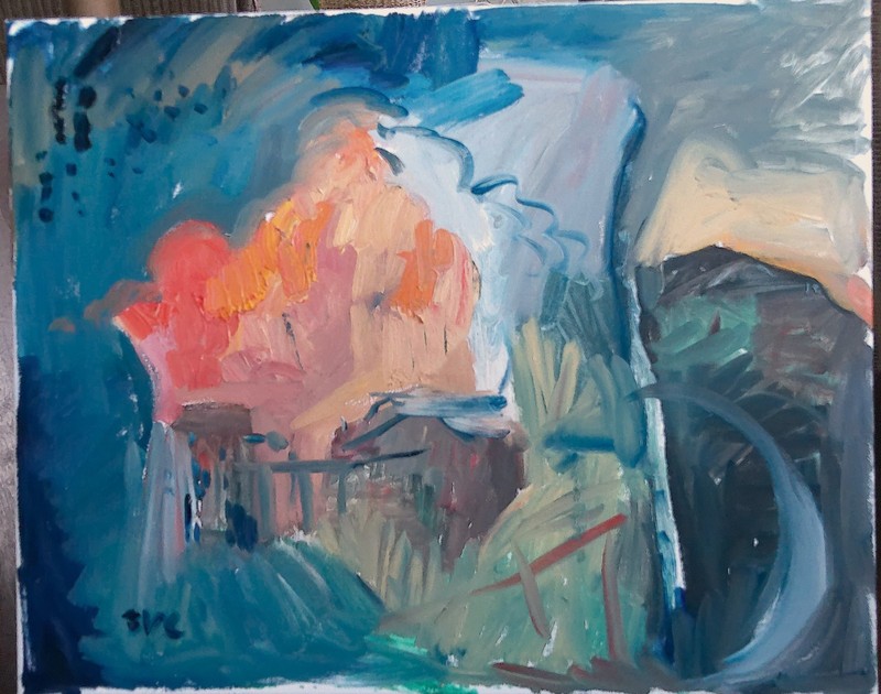 Sunset Cloud Impressionism Landscape Abstract Oil Painting 16″x20″ Canvas Signed