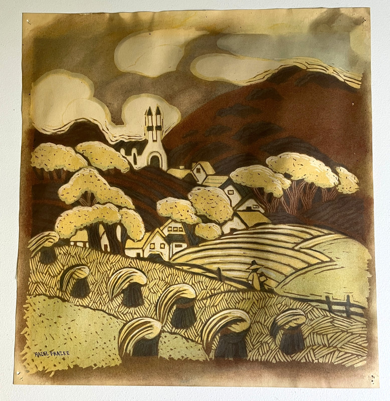 Antique Landscape Watercolor Painting by Hazel Frazee