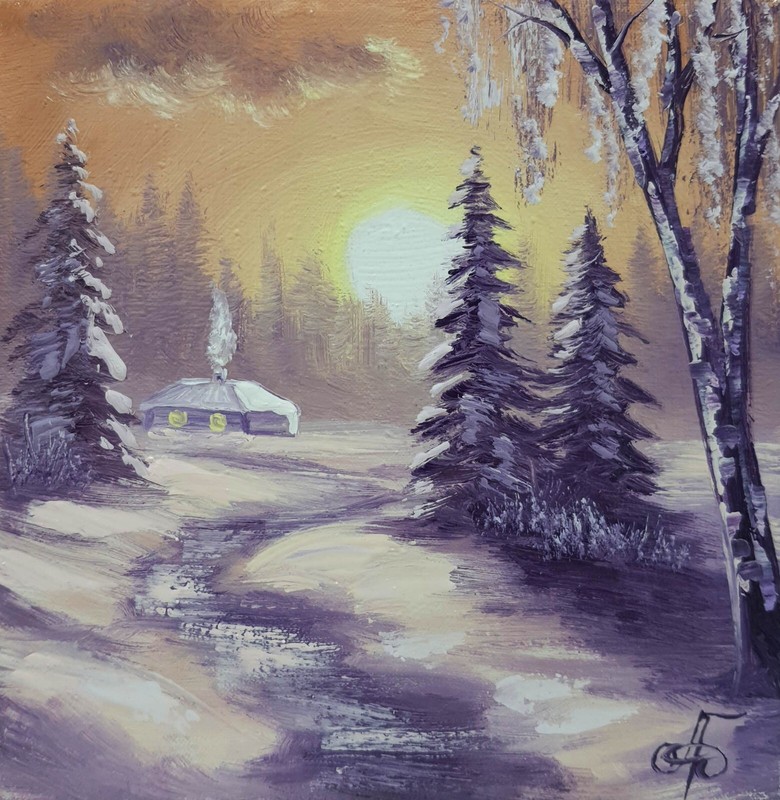 Ukrainian Artist Winter Landscape Gift Original Hand Painted Wall Art Home Decor