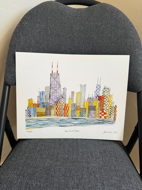 «Home Sweet Home» by Renee Leone – Chicago skyline watercolor – 170/250