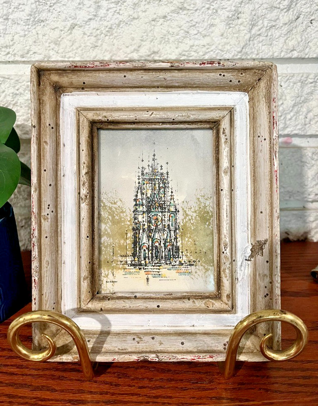Authentic David Brownlow (1915-2008) «Cathedral» Mixed Media Painting – Ornate