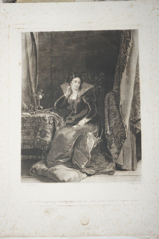 LARGE ENGLISH ENGRAVING 19TH CENTURY PORTRAIT WOMAN ROMANTICISM COSTUME MELAN…