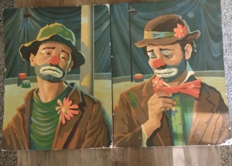 PBN Paint By Number Hobo Clown Emmett Kelly Weary Willie Vintage Pair