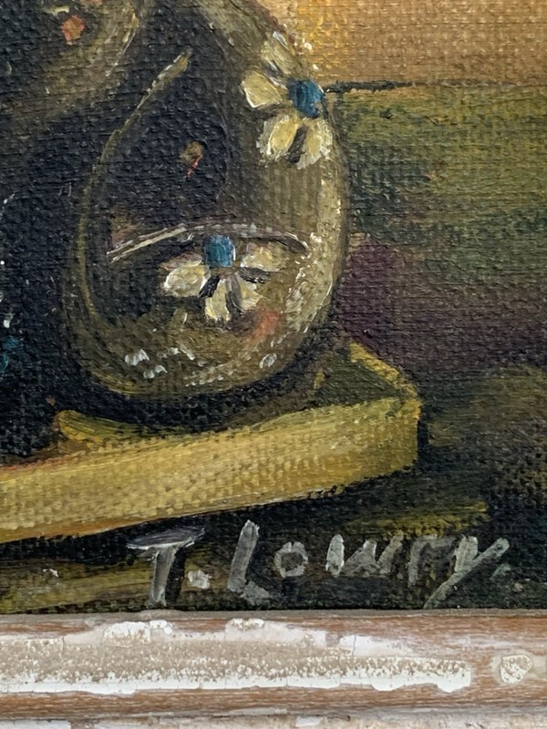 c1950 Floral Still Life Painting Cherry Blossoms Shabby Chic Signed Orientalist gallery