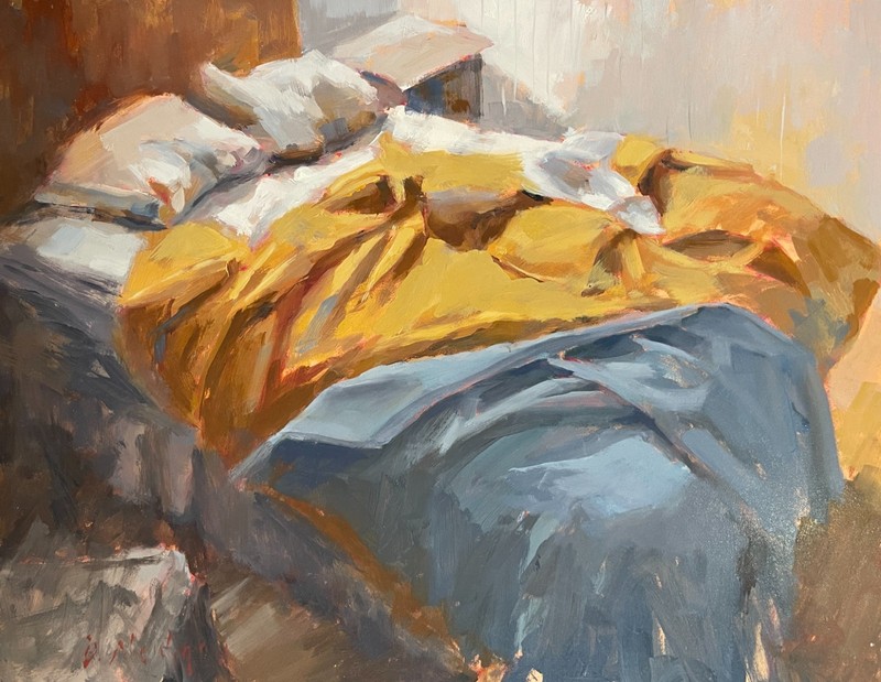 Daily Painting Still Life Bedroom Bed 11 x 14 inches Original Oil Painting a Day
