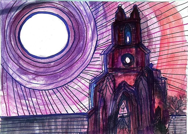 County Donegal Church Contemporary Expressionist 9×12 Original Watercolor Signed
