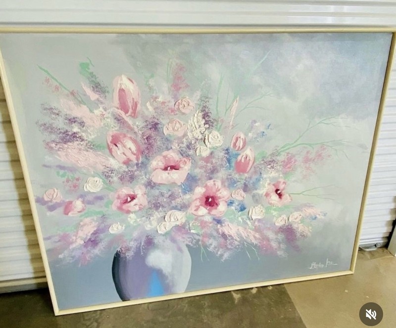 1980s XL STEPHEN KAYE PASTEL FLORAL STILLLIFE PAINTING VINTAGE ORIGINAL ART gallery