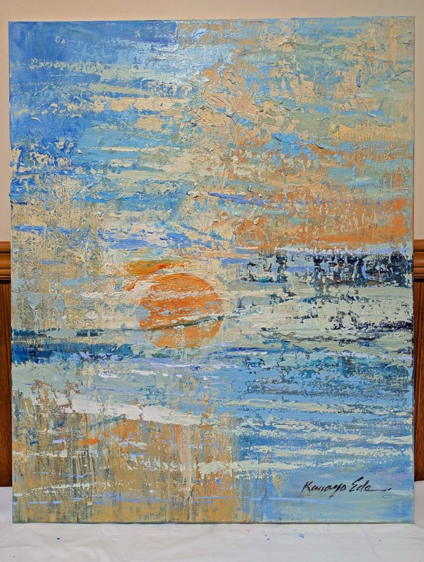 Original orange sunset textured abstract acrylic painting on Canvas. 24in x 30in