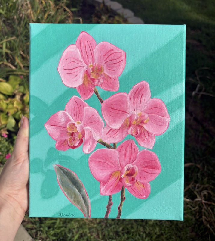 ORIGINAL PAINTING Pink Orchid Floral Painting on Small Canvas Unframed 8×10 Art