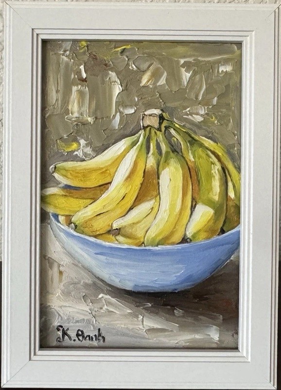 ORIGINAL OIL PAINTING STILL LIFE BANANAS SIGNED FRAMED 4×6