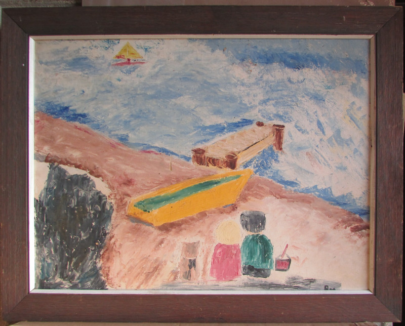 Ameircan modernist seaside beach scene style of Milton Avery signed B M