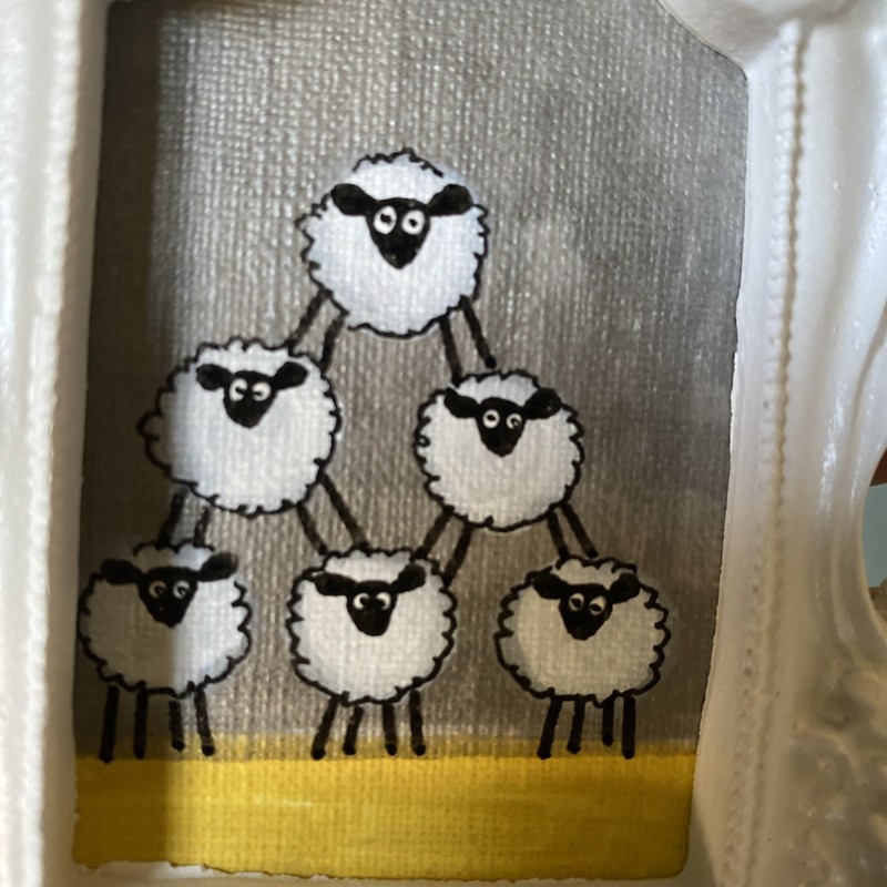 Funny Sheep Original Painting On Paper,4/5,framed,gold,miniature,small,mini,cute gallery