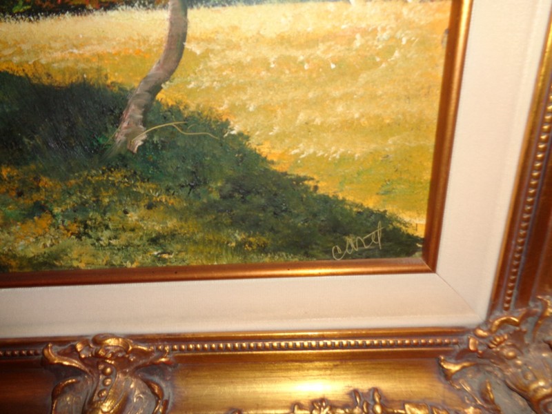 Eduard Caret Oil Painting French Barbizon Impressionist Landscape Ornate Frame gallery