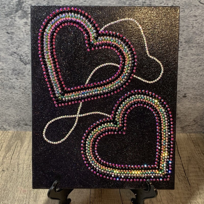 Original 8″ X 10″ Hearts Love Rhinestones Valentine’s Anniversary Canvas Panel