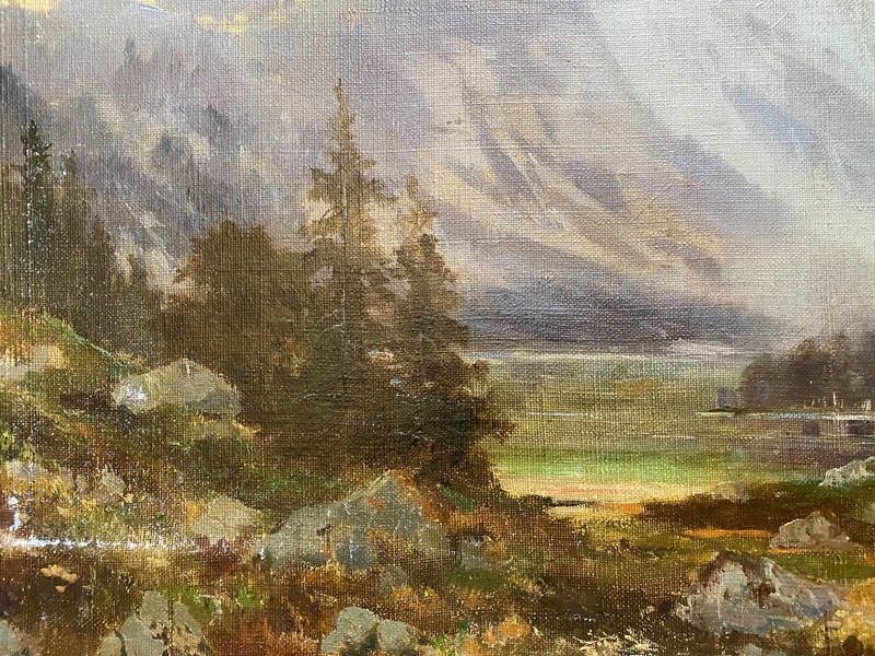 Oil Painting Um 1860 IN Biedermeier Style Dreamy Seascape IN Valley/Mountain gallery