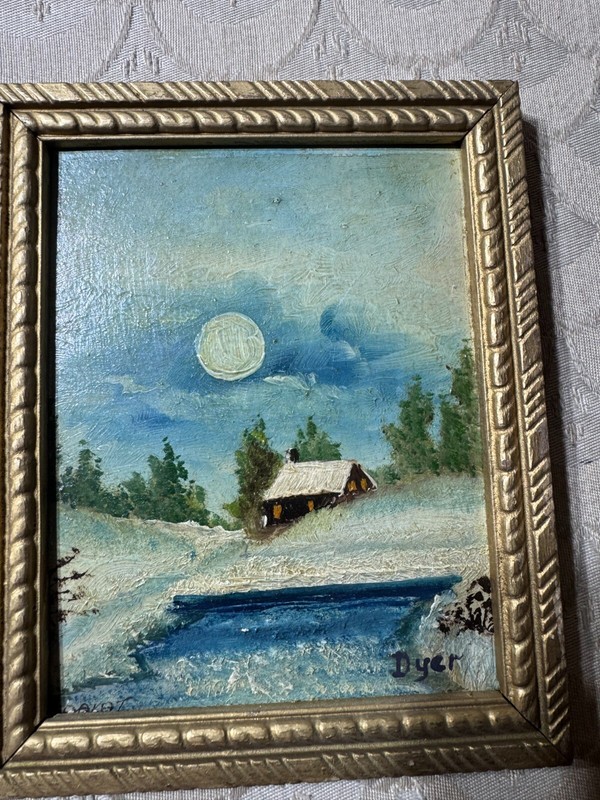 Small Dyer «Landscape Scene» Oil Painting #3 – Signed And Framed