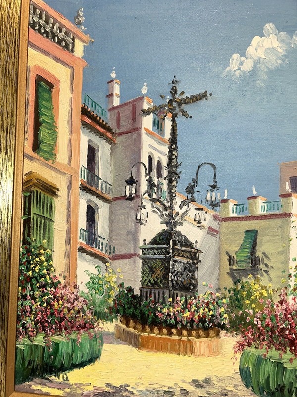 VTG Moreno Impressionist Seville Architecture Canvas Framed 17.25”x 21.25” 1of3 gallery