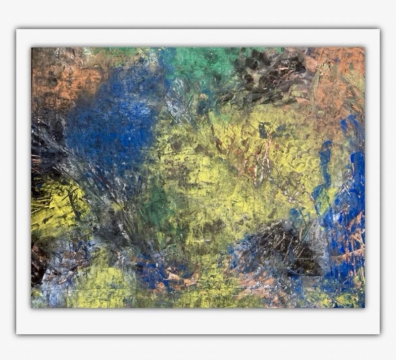 A New Original 27x1x33 Abstract Acrylic Painting w/Matting & Frame, Multicolored