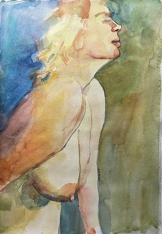 Original unique abstract figurative watercolor nude erotic watercolor picture