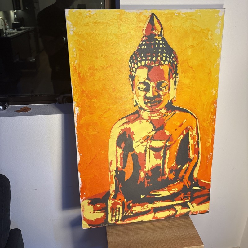 Original Billy Morrison Sunrise Buddha Acrylic Spray Paint Canvas Signed gallery