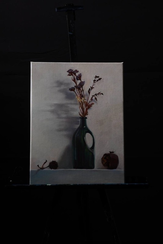 “Withered Flowers and Pomegranate” – Oil on Canvas, 2025