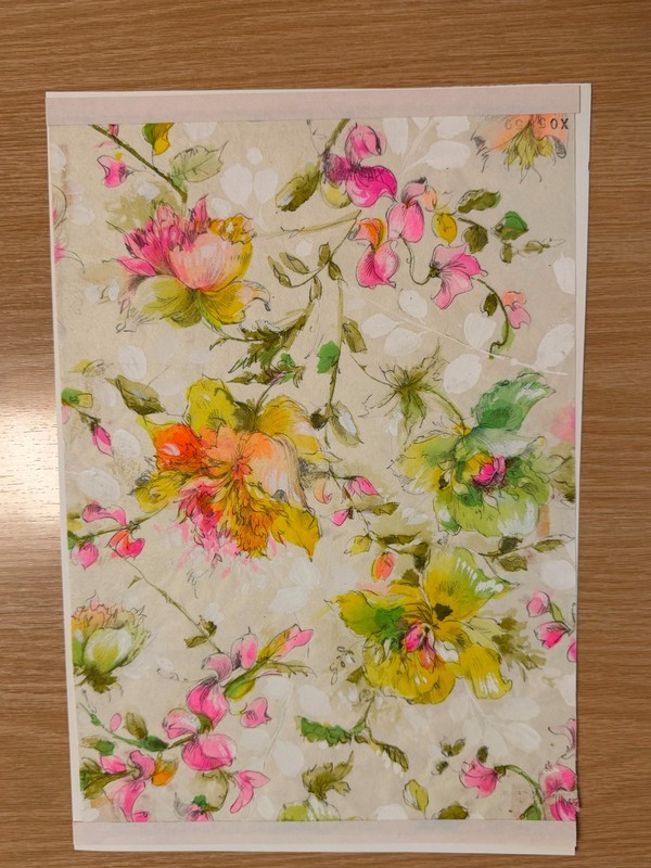 Antique Hand-Painted Watercolor Textile Design Floral Peony Sweet Pea Pattern St