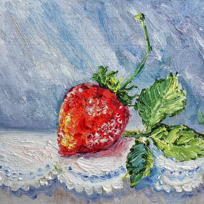 Strawberry Oil Painting 15x15cm Berries Fruits Original Painting on Painting Board