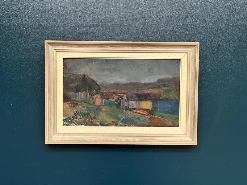 Swedish Oil on Canvas – “Village” by Gustav Adolf Johansson – 35.5 × 52.5 cm gallery