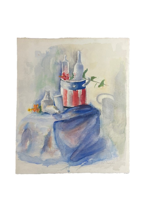 Mid Century American Patriotic Still Life Watercolor Edward Droege
