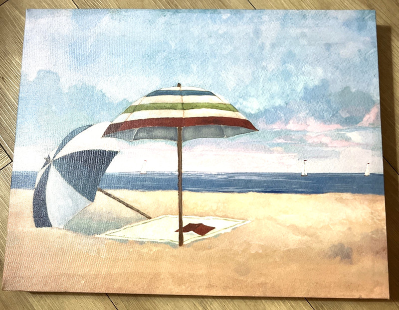 Beach Umbrellas Art on Stretched Canvas 11" x 14" Summer Ocean Balmy Breezes